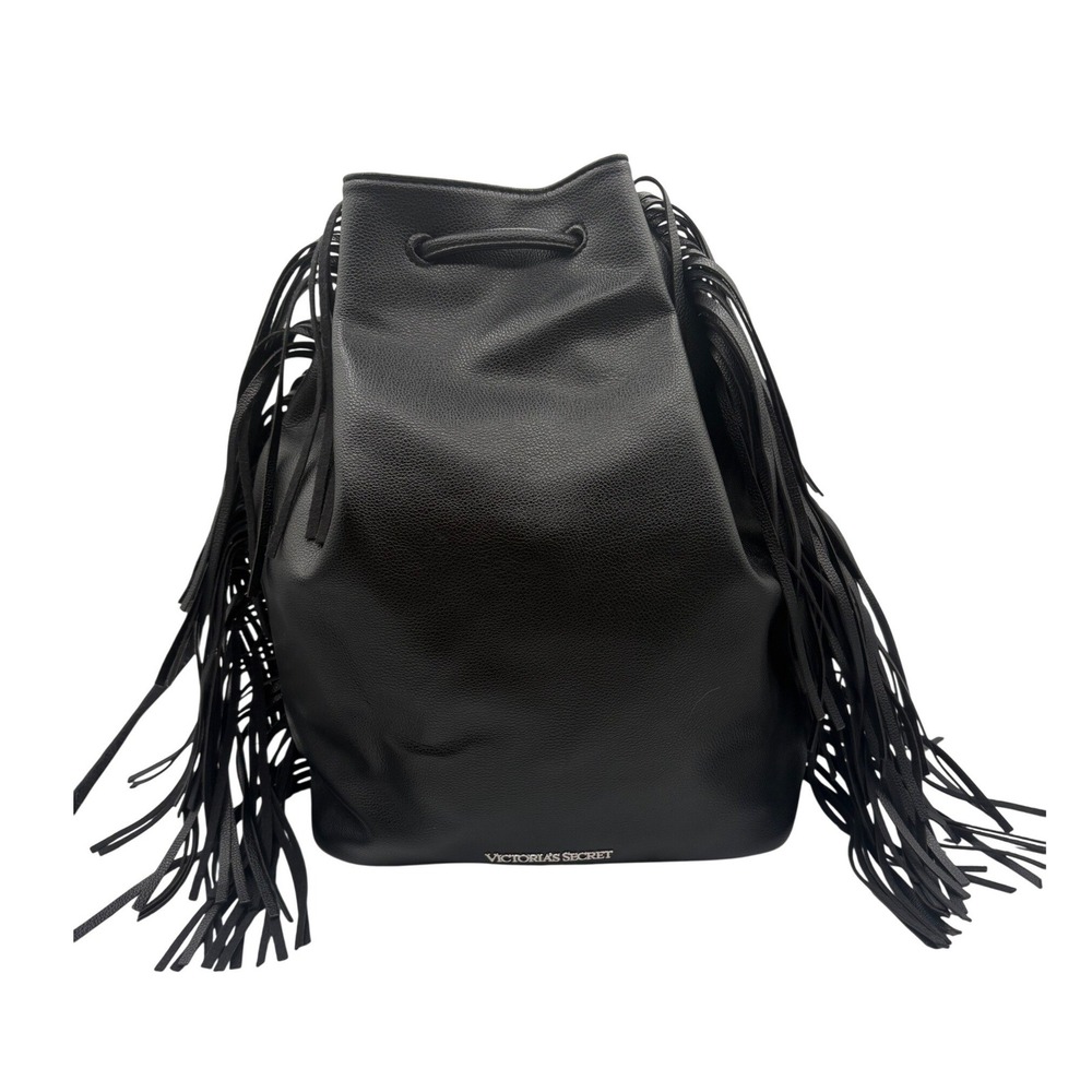 Victoria's Secret Bucket Bag‎ Womens Large Black Excellent Fringe Drawstring